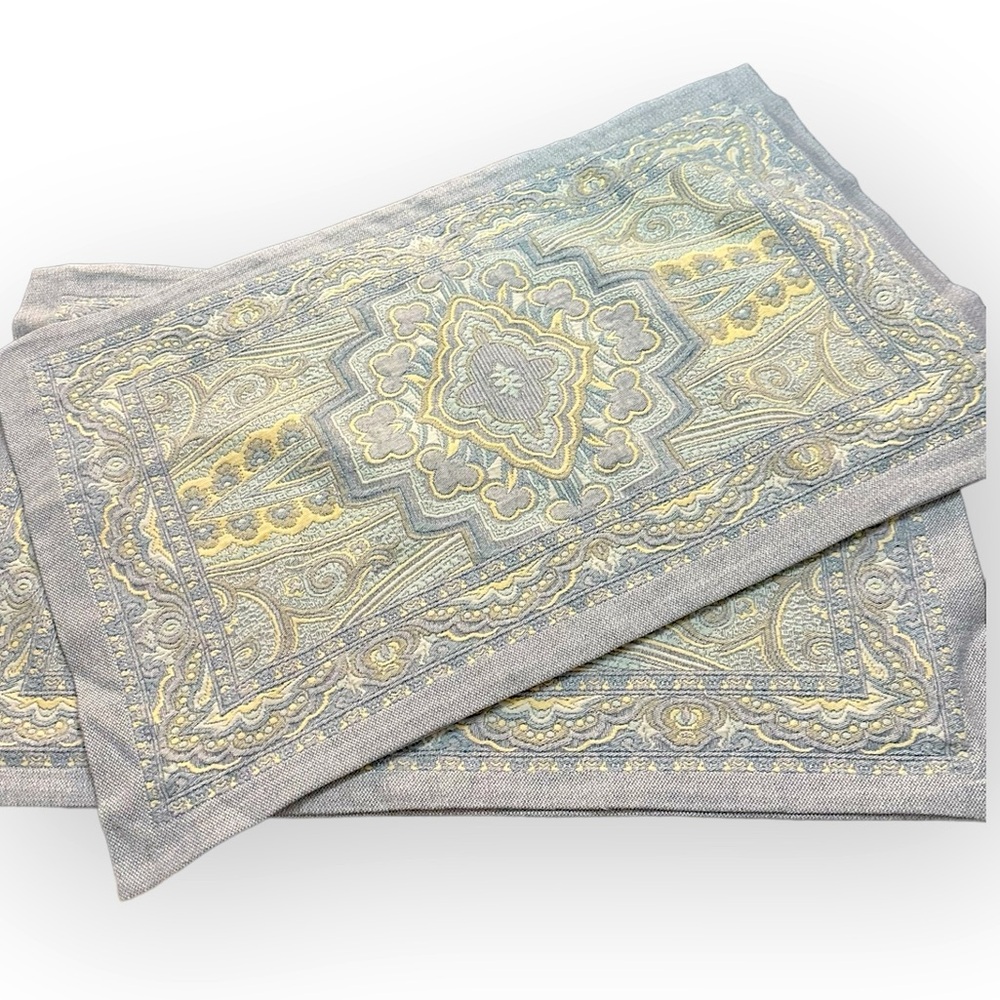 2 Linen Source King Shams Matelasse Floral Paisley Blue Cream Portugal Cotton
